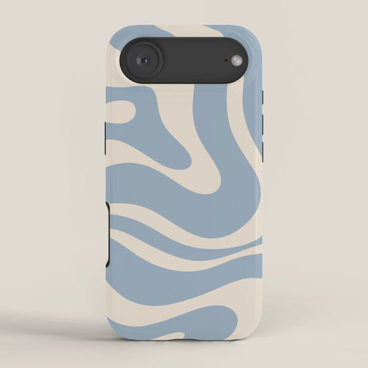 Modern Retro Liquid Swirl Abstract Pattern Square in Muted Light Blue and Cream Beige iPhone Case Gallery Image 2
