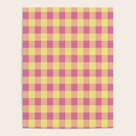 Gingham Large Pink Orange Yellow Poster Gallery Image 2