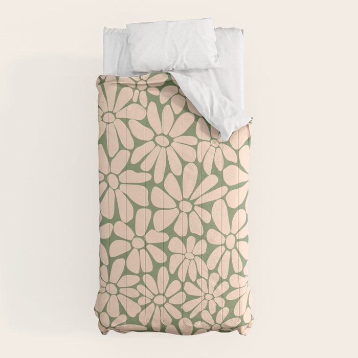 Retro Floral - Green and Cream Comforter Gallery Image 10