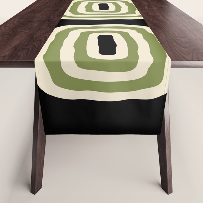 Mid Century Modern Decoration 236 Black Beige and Olive Green Table Runner Gallery Image 1