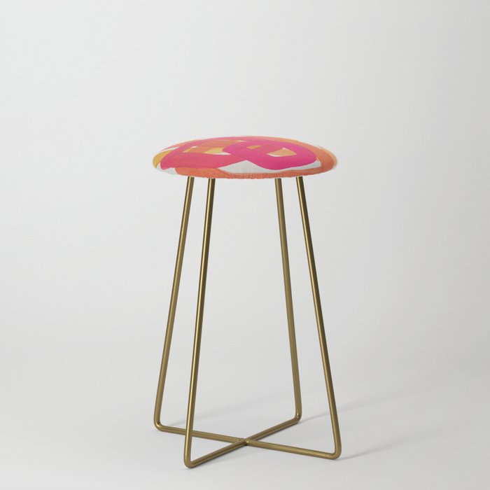 Funky Retro 70's Style Pattern Orange Pink Greindent Striped Circles Mid Century Colorful Pop Art Stool Gallery Image 4