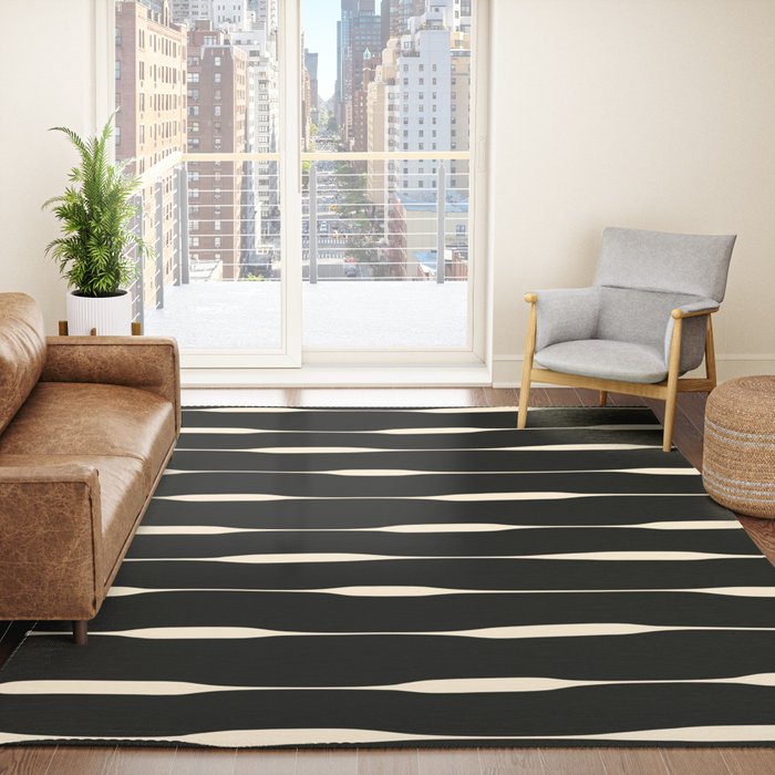 Threaded Stripes Painted Pattern in Black and Cream Rug Gallery Image 4