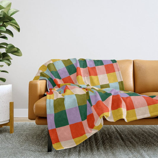 Checkered Rainbow Retro Vibe Throw Blanket Gallery Image 2