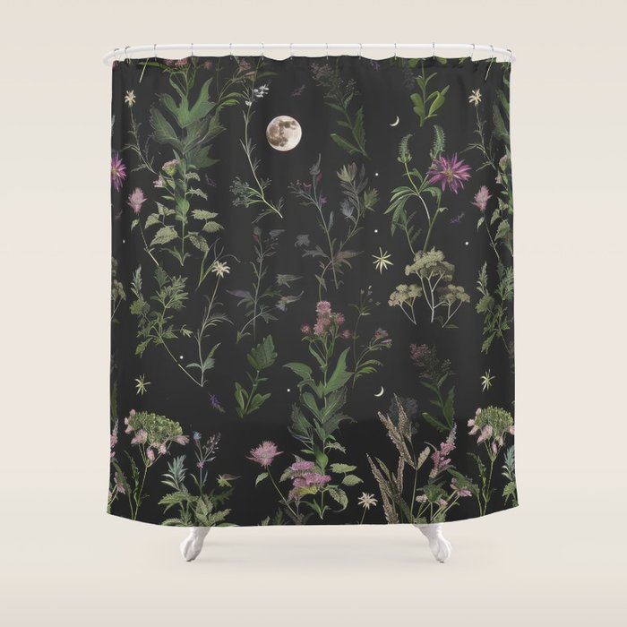 Full Moon Forest - Nighttime Botanical Garden Shower Curtain Gallery Image 1