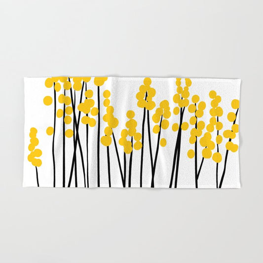 Hello Spring! Yellow/Black Retro Plants on White #decor #society6 #buyart Hand & Bath Towel Gallery Image 2