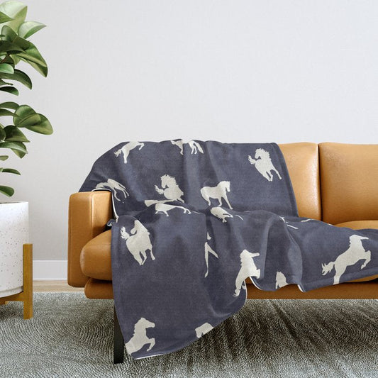 Horse Print (Navy Slate) Throw Blanket Gallery Image 2