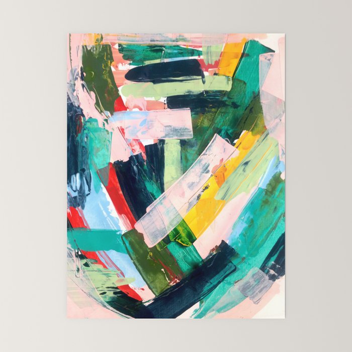 Livin' Easy - a bright abstract piece in blues, greens, yellow and red Mini Art Print Gallery Image 6