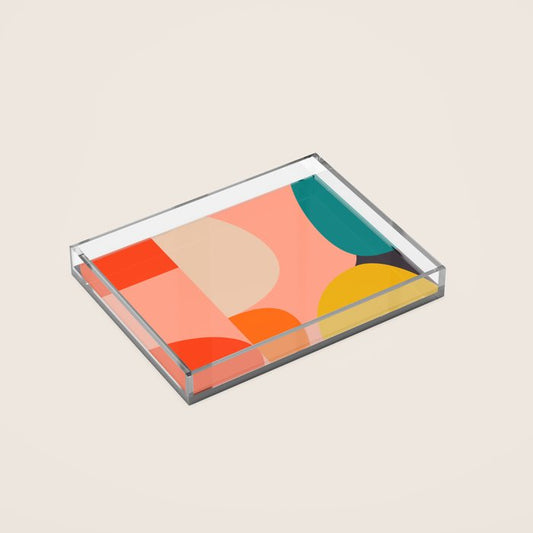 geometry shape mid century organic blush curry teal Acrylic Tray Gallery Image 2