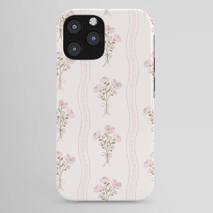 Delicate floral bouquets with vertical stripes - Pink and moss green pattern iPhone Case Gallery Image 44