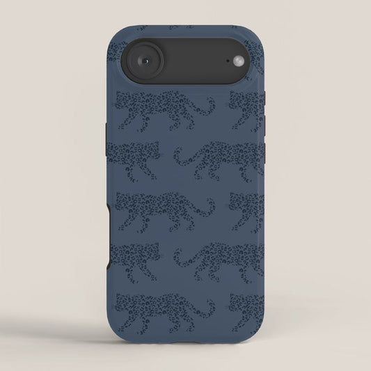 Leopard Parade - Dark Navy on Denim Blue iPhone Case Gallery Image 2