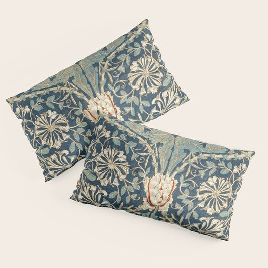 William Morris Vintage Honeysuckle 1876 Indigo Blue Antique Floral Pillow Sham Gallery Image 2