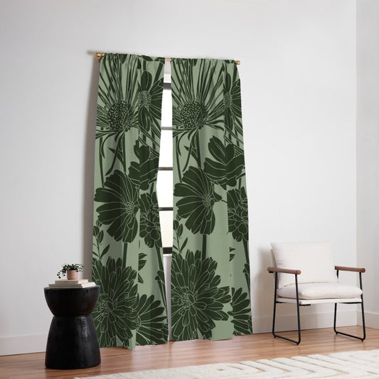 Floral Prints, Dark Green, Colour Prints Window Curtain Gallery Image 2