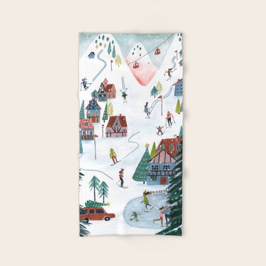 Skiing Winter Village Bath Towel Gallery Image 2