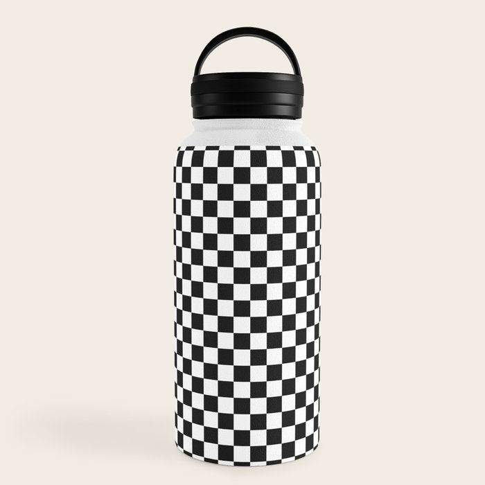 Classic Black and White Race Check Checkered Geometric Win Water Bottle Gallery Image 6