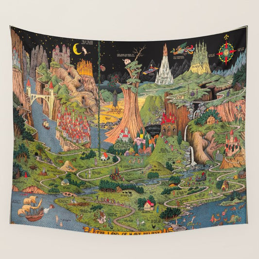 The land of make believe. Published by Jaro Hess 1930 Cornucopia of Fairy Tales Detailed Labeled Map Fun Magical Fantasy Art Wall Tapestry Gallery Image 2