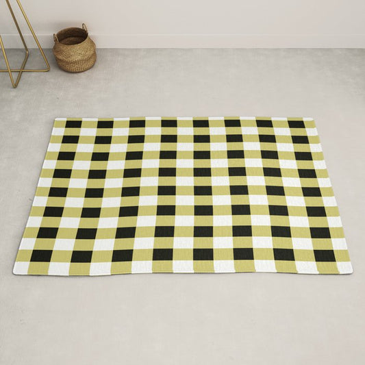 Gingham Large Yellow Black White Rug Gallery Image 2