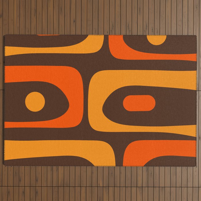 Mid-Century Modern Piquet Retro Minimalist Abstract in 70s Brown and Orange Outdoor Rug Gallery Image 4