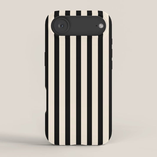 Fine Stripes Vertical Minimalist Pattern in Black and Almond Cream iPhone Case Gallery Image 2
