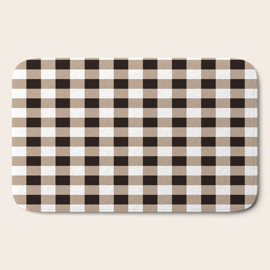 Gingham Large Tan Black White Bath Mat Gallery Image 2