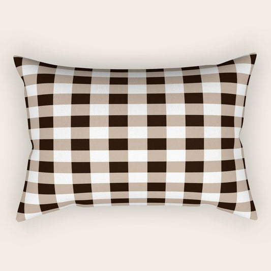 Gingham Large Tan Black White Rectangular Pillow Gallery Image 2