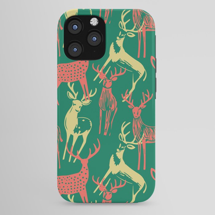 Green christmas reindeer animal pattern iPhone Case Gallery Image 44