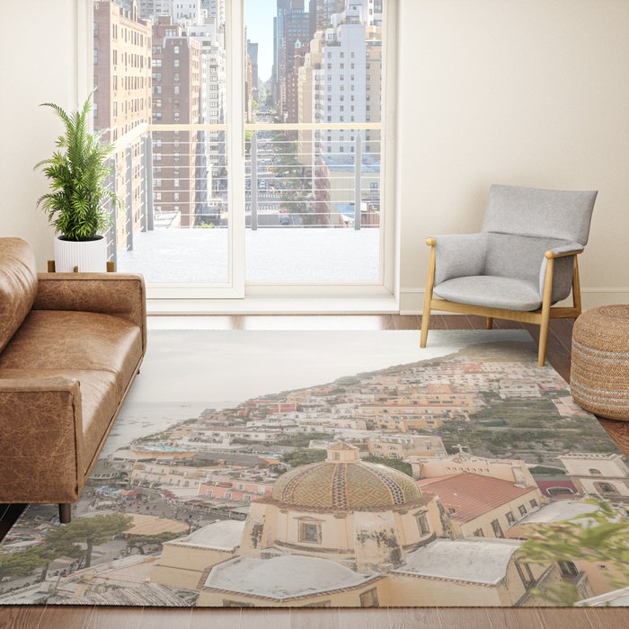 Positano Bliss Photo | Amalfi Coast Mountain Landscape In Pastel Color Art Print | Italy Travel Photography Rug Gallery Image 4