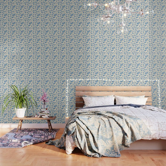 Blue organic watercolor nature art pattern Wallpaper Gallery Image 2