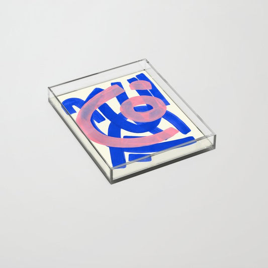 Tribal Pink Blue Fun Colorful Mid Century Modern Abstract Painting Shapes Pattern Acrylic Tray Gallery Image 2