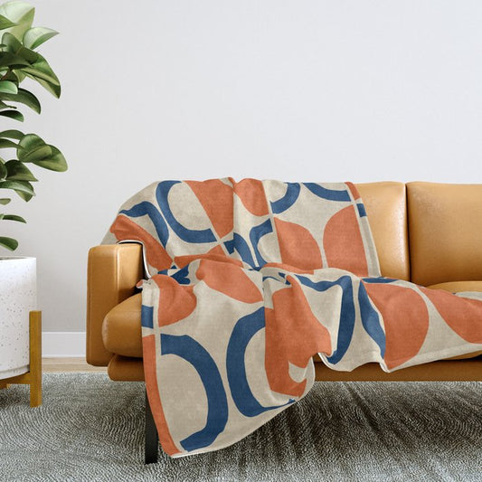 Mid Century Modern Scandinavian Pattern 534 Beige Blue and Orange Throw Blanket Gallery Image 2