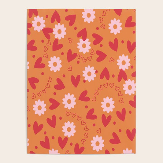 Hearts and Flowers on Orange Poster Gallery Image 2