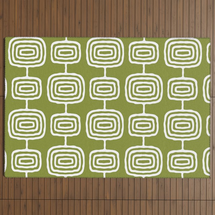 Mid Century Modern Atomic Rings Pattern Mid Mod Olive Green Outdoor Rug Gallery Image 4