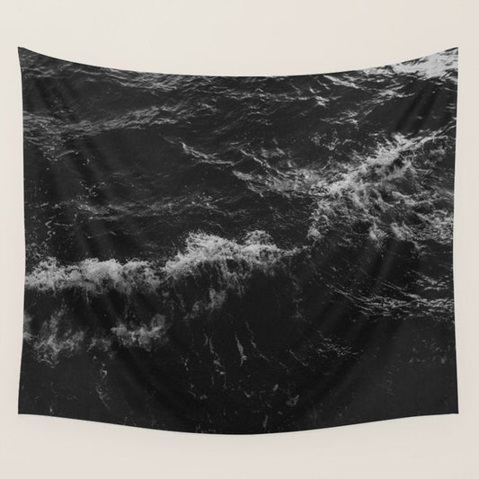 Dark Ocean in Black and. White Wall Tapestry Gallery Image 2