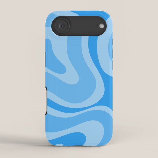 Modern Retro Liquid Swirl Abstract Pattern in Light Blue and Sky Blue iPhone Case Gallery Image 2
