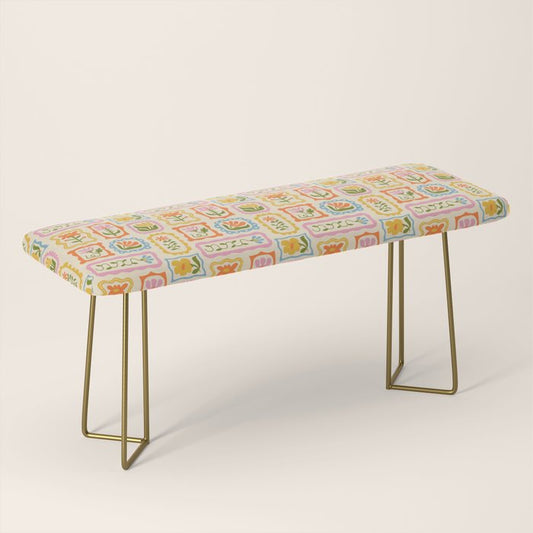 Vintage colorful flower art frame pattern Bench Gallery Image 2