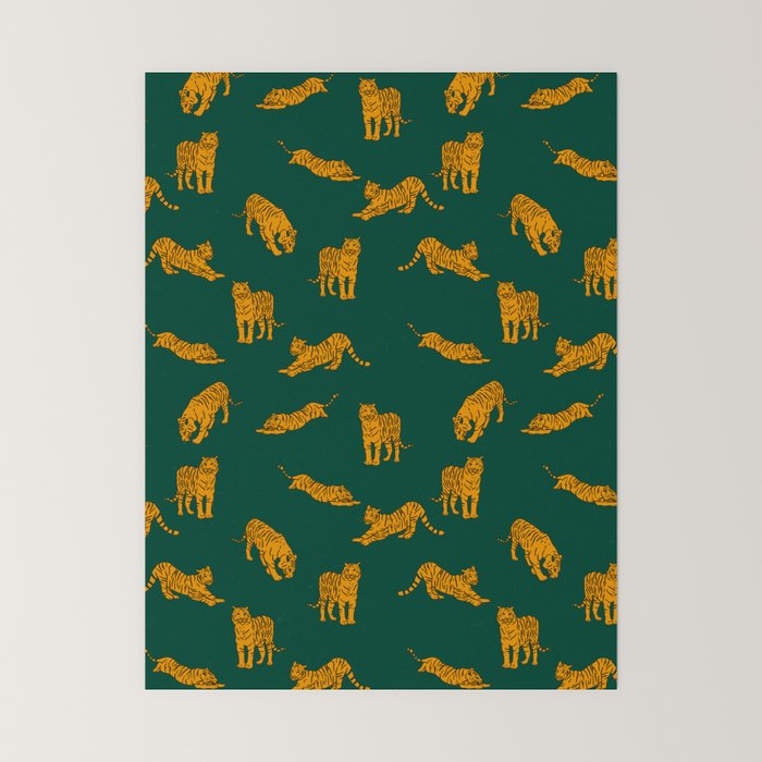 Animal Print - Tigers on Dark Olive Green Retro Texture Mini Art Print Gallery Image 6