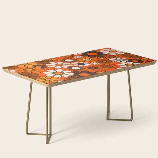 Retro 70s Floral Pattern Groovy Garden Flowers in Orange and Brown Coffee Table Gallery Image 2