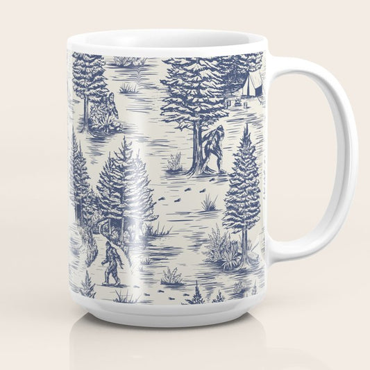 Bigfoot / Sasquatch Toile de Jouy in Blue Coffee Mug Gallery Image 2