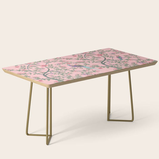 Chinoiserie Pink Fresco Floral Garden Birds Oriental Botanical Coffee Table Gallery Image 2