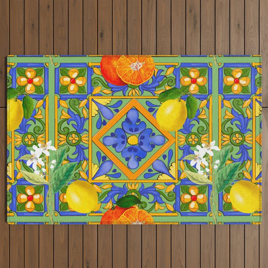 Summer ,Sicilian tiles ,citrus,oranges,majolica,lemons ,Mediterranean Outdoor Rug Gallery Image 2
