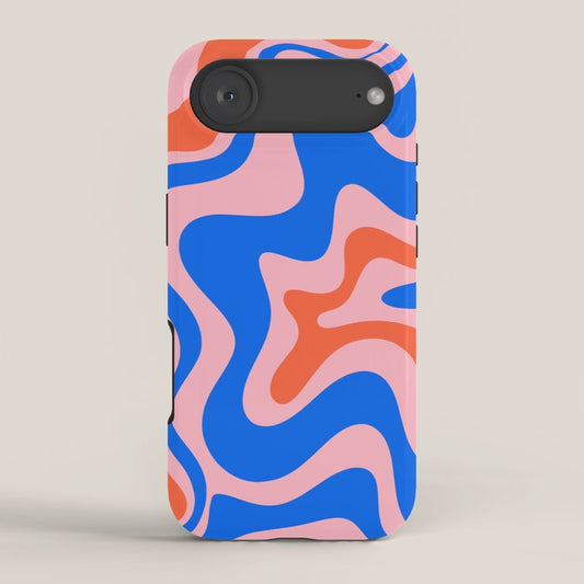 Retro Liquid Swirl Abstract Pattern in Pink, Red-Orange, and Bright Blue iPhone Case Gallery Image 2
