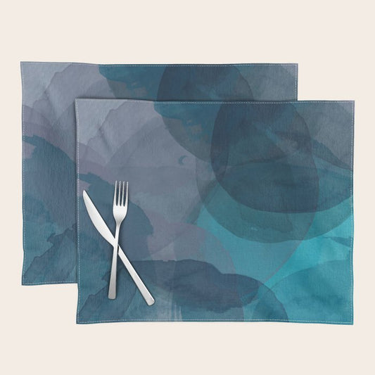 Abstract Watercolor Circles in Ombre Blue Placemat Gallery Image 2