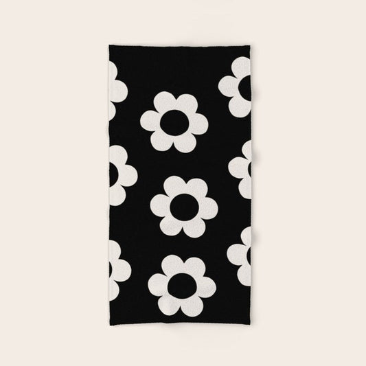 Les Fleurs | 02 - Flower Print Black And White Retro Flowers Wall Art Modern Decor Abstract Bath Towel Gallery Image 2