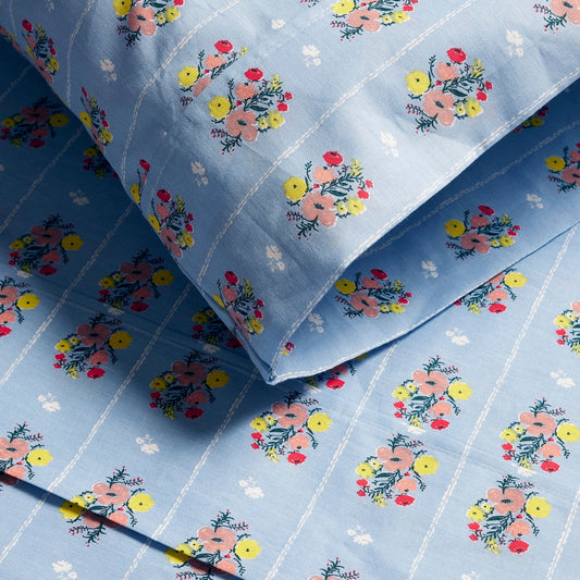 Bright Posies & Stripe Brushed Cotton Sheet Set