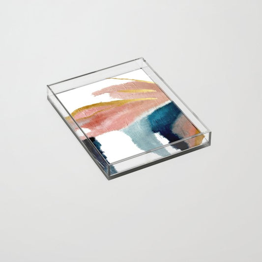 Exhale: a pretty, minimal, acrylic piece in pinks, blues, and gold Acrylic Tray Gallery Image 2