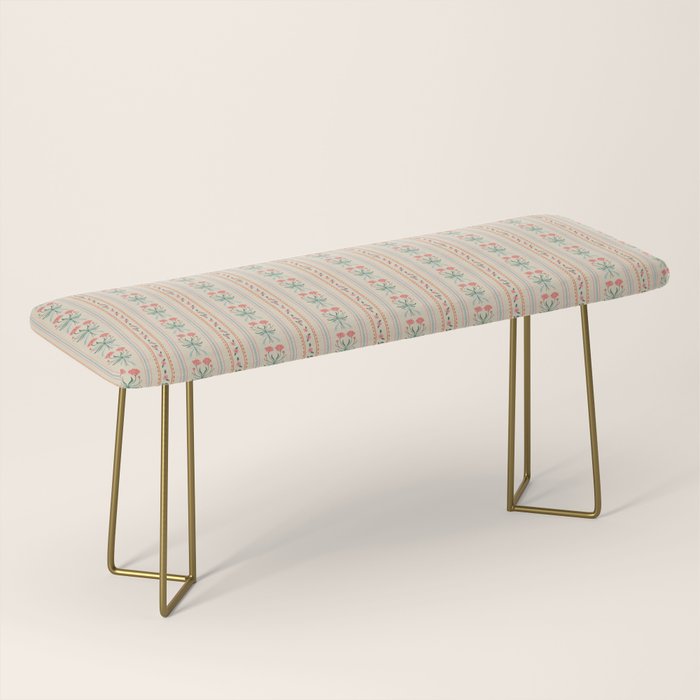 Vintage rose flower bouquet stripe art pattern Bench Gallery Image 2