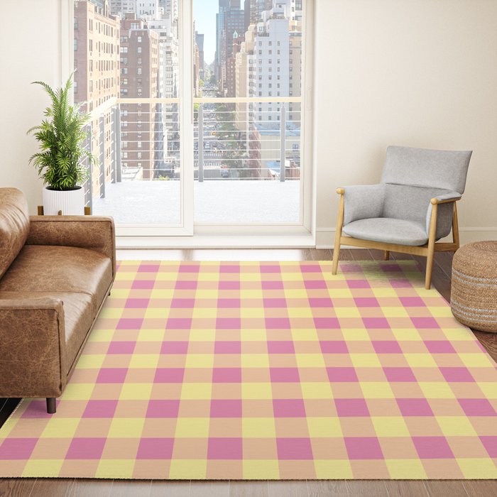 Gingham Large Pink Orange Yellow Rug Gallery Image 4