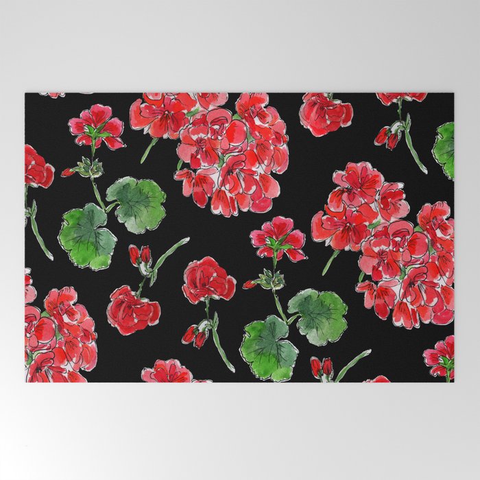Red Geranium with black background Welcome Mat Gallery Image 2