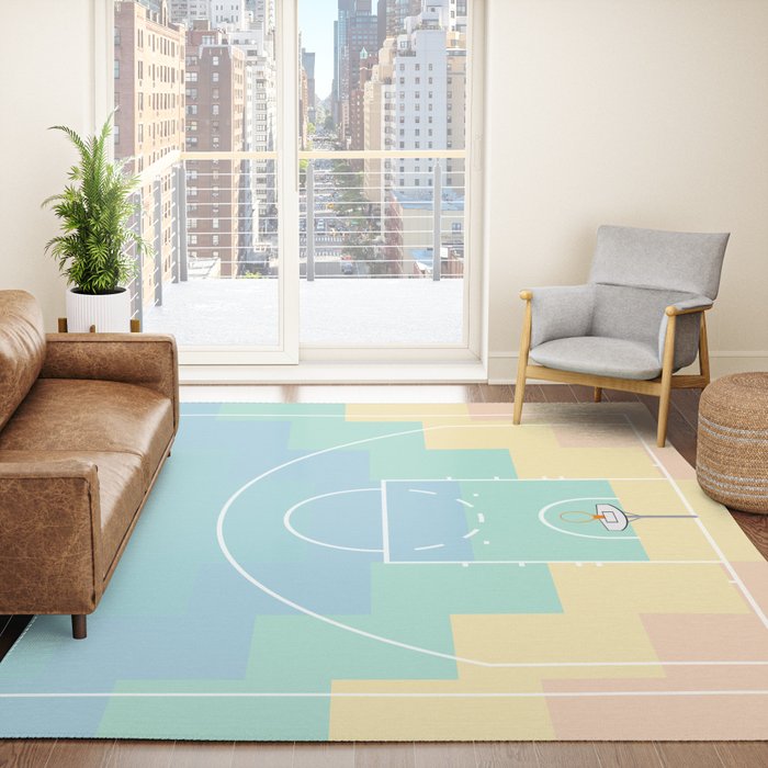 Pastel Colors Basketball Court | Shoot Hoops Streetball Rug Gallery Image 4