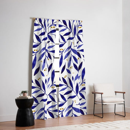 Pretty watercolor branches - blue and yellow Window Curtain Gallery Image 2