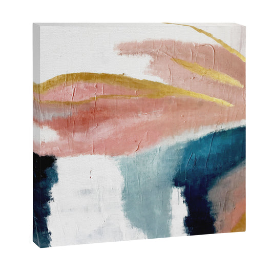 Exhale: a pretty, minimal, acrylic piece in pinks, blues, and gold Canvas Print Gallery Image 2